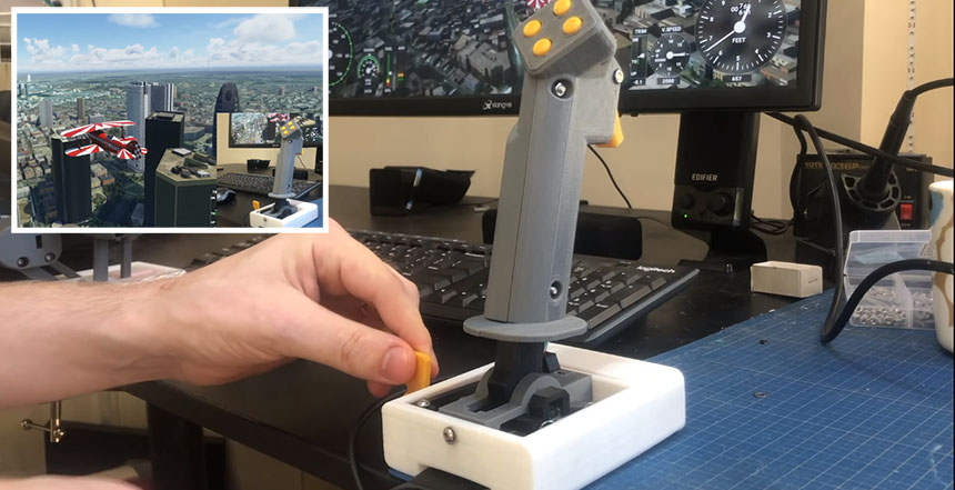 Joystick casero para Flight Simulator impreso en 3D y controlado con Arduino